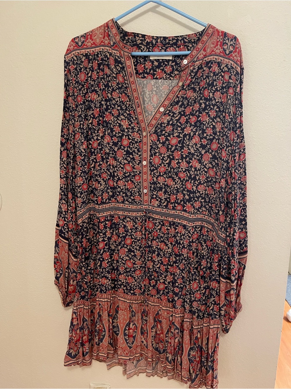Spell & The Gypsy Navy Floral Button-Front Dress with Rust Accents